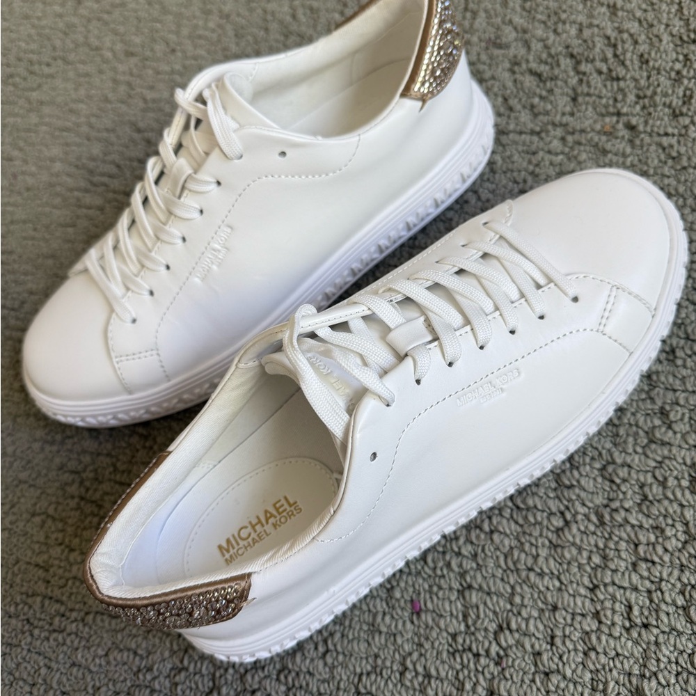 Michael Kors White Genuine Leather Embellished Sneakers